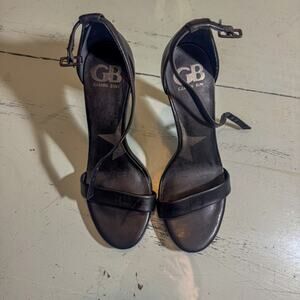 Gianni Bini Black Leather Ankle Strap Stiletto Heels Size 7M